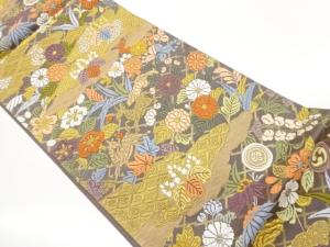 唐織雲取りに秋草・鹿模様織出し袋帯